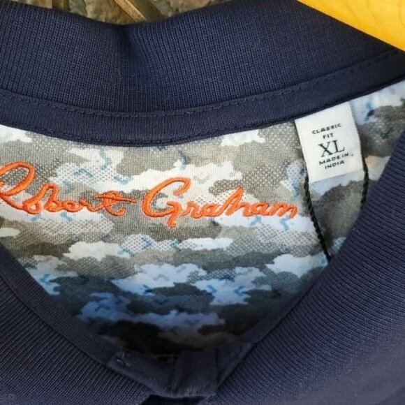 Robert Graham Stone Trail Logo Short Sleeve Navy Sz. XL Polo Golf Shirt - Picture 6 of 16